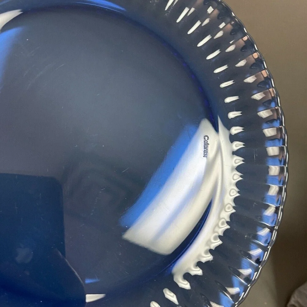 Colorex Cobalt Blue Dinner Glass‎ Plates Fluted Edge Scalloped Brazil Lot of 2